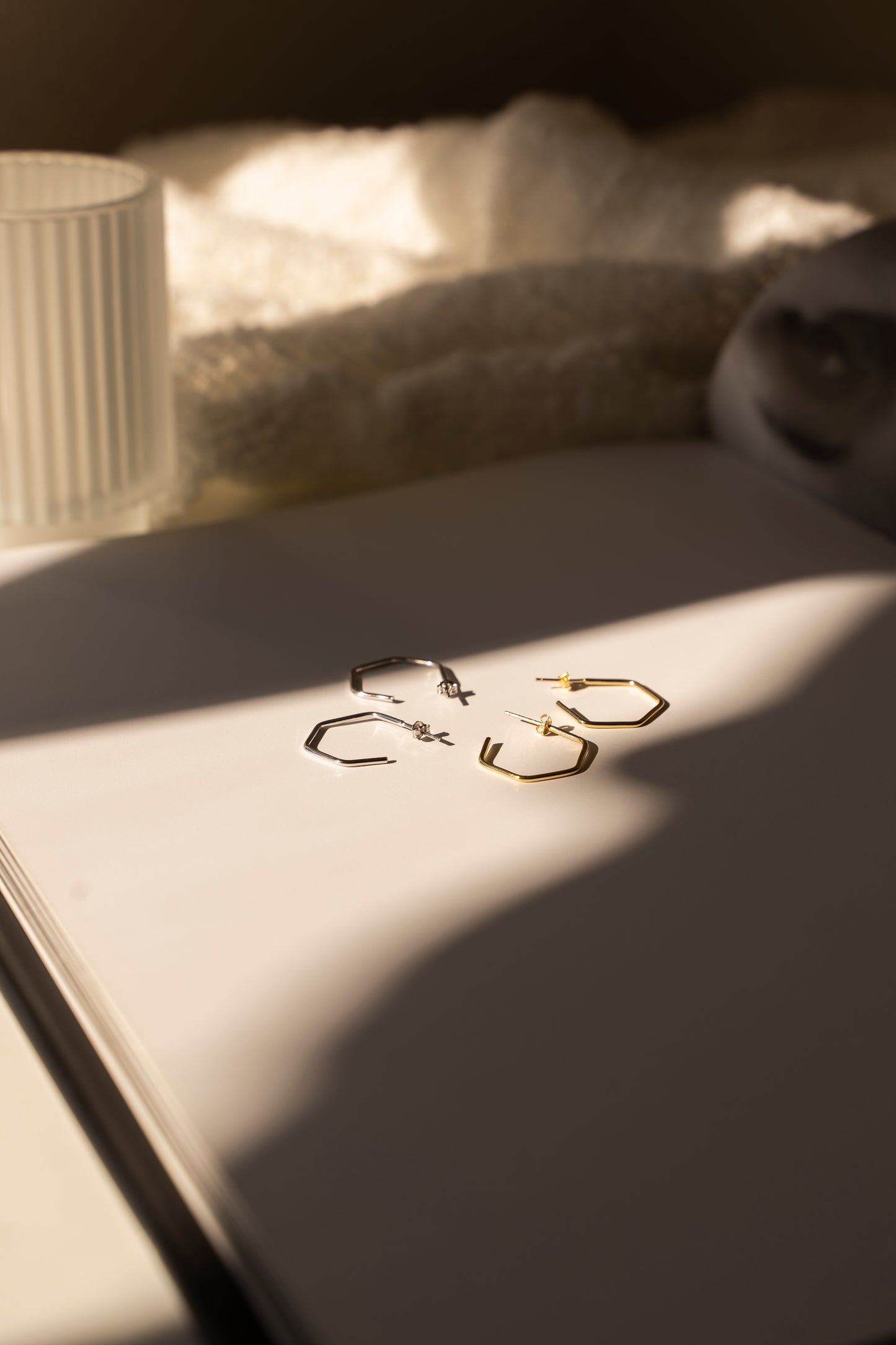 Minimalist Hex Hoop Earrings in Sterling Silver