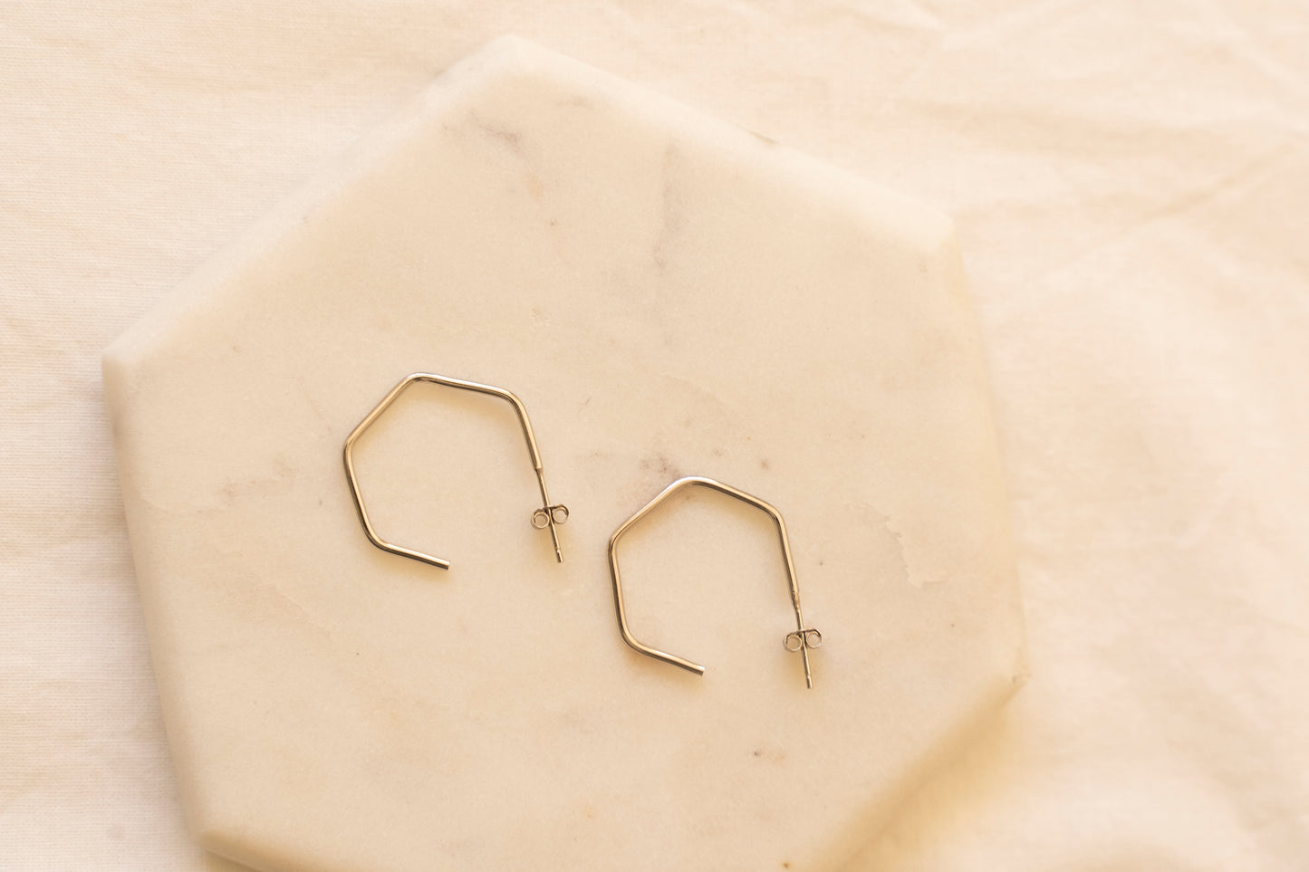 Minimalist Hex Hoop Earrings in Sterling Silver
