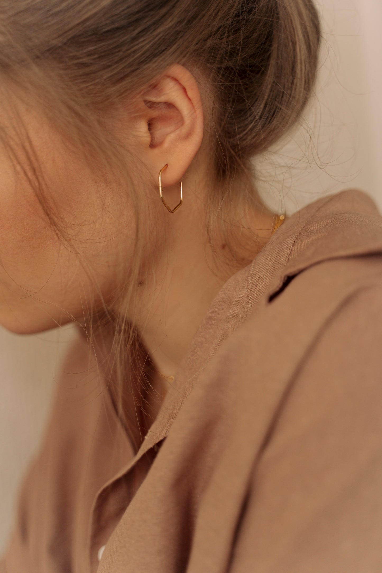 Minimalist Hex Hoop Earrings in Sterling Silver