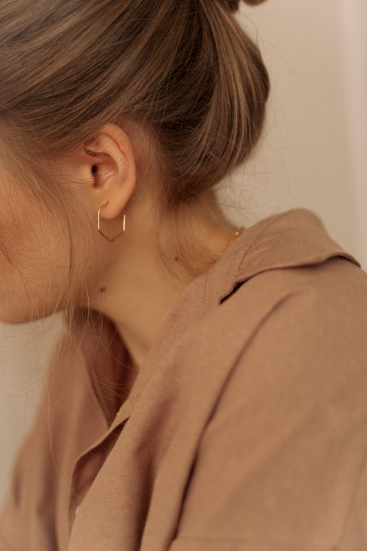 Minimalist Hex Hoop Earrings in Sterling Silver